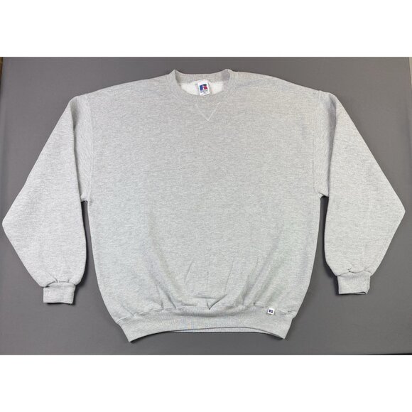 Vintage Y2K Russell Athletic Blank Gray Crewneck Sweater Streetwear Hype 2XL - Picture 1 of 10